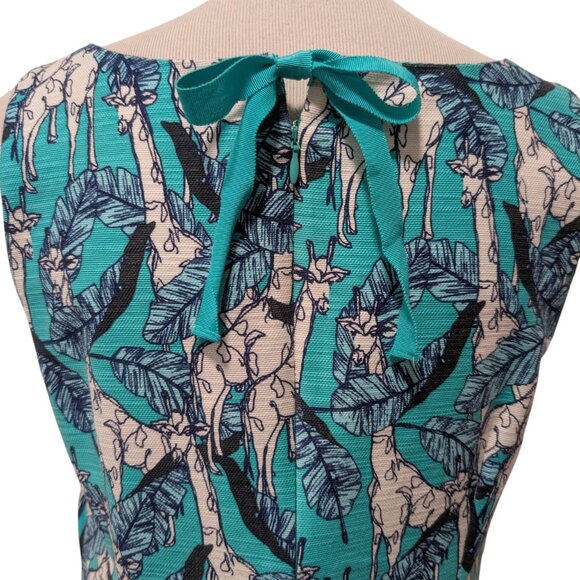 Talbots Womens Size 6 Teal Blue Giraffe Print Tie Back Sleeveless Sheath Dress - Picture 5 of 8